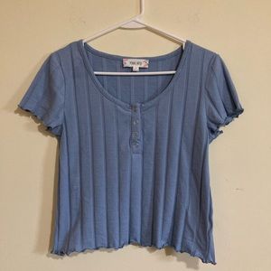 Pink Rose Ribbed Cropped Short-Sleeve Shirt